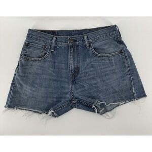 Levi's 527 Women's High Rise Cut Off Blue‎ Denim Shorts Distressed Size 32W